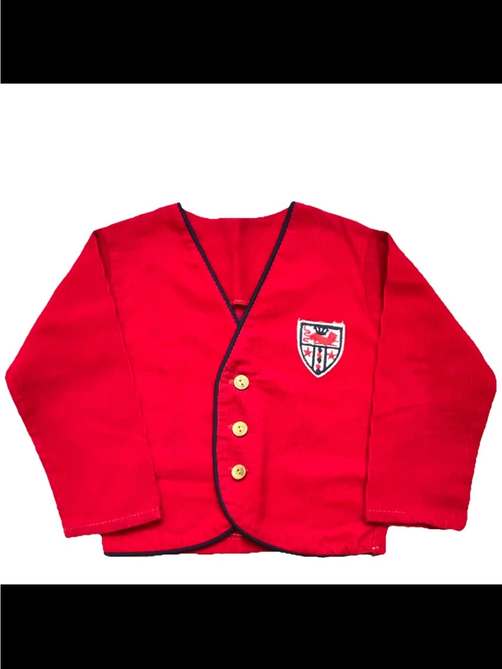 Children's Red Blazer with Navy Trim and Crest Lion Corduroy Vintage